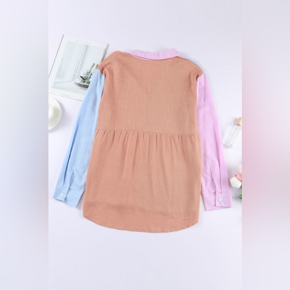 Color Block Button Up Long Sleeve Shirt - Picture 7 of 7